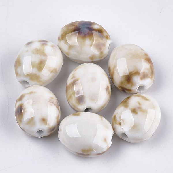 

PandaHall Handmade Porcelain Beads, Fancy Antique Glazed Porcelain, Oval, Linen, 20~21x17.5~18x12~13mm, Hole: 2.5~3mm Porcelain Oval Brown