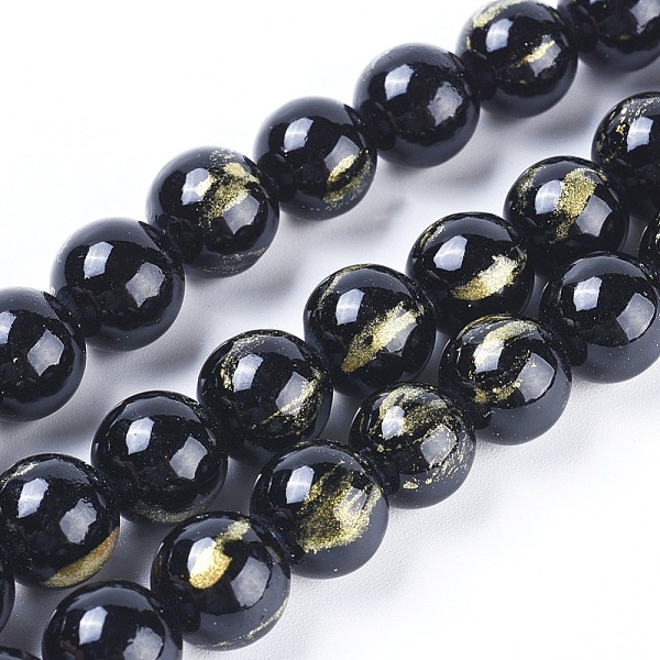 

PandaHall Natural Jade Beads Strands, with Gold Foil, Dyed, Round, Black, 10mm, Hole: 1.4mm, about 39pcs/strand, 15.55 inch(39.5cm) Other...