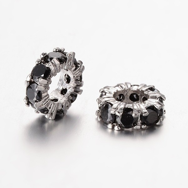 

PandaHall Large Hole Ring Brass Micro Pave Cubic Zirconia Spacer Beads, Platinum, Black, 11x4mm, Hole: 5mm Brass+Cubic Zirconia Ring Black