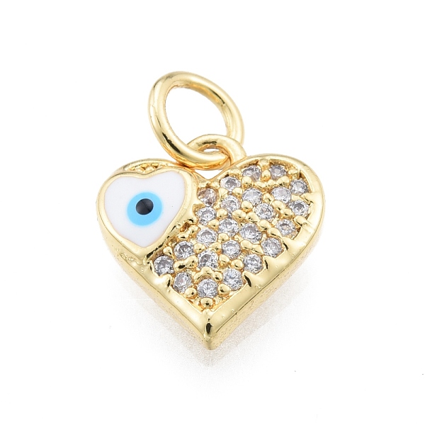 

PandaHall Brass Micro Pave Clear Cubic Zirconia Charms, with Enamel and Jump Rings, Golden, Heart with Evil Eye, White, 10x10x2.5mm, Hole...