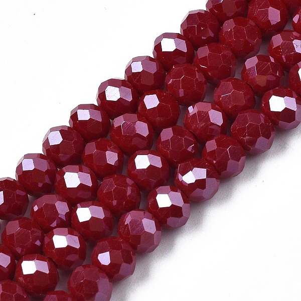 

PandaHall Electroplate Glass Beads Strands, Pearl Luster Plated, Faceted, Rondelle, Dark Red, 6x5mm, Hole: 1mm, about 83~85pcs/strand...