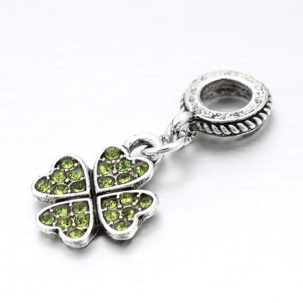 

PandaHall Large Hole Clover Alloy Enamel European Dangle Charms, Antique Silver, Green, 24mm, Hole: 5mm Alloy+Rhinestone Clover Yellow