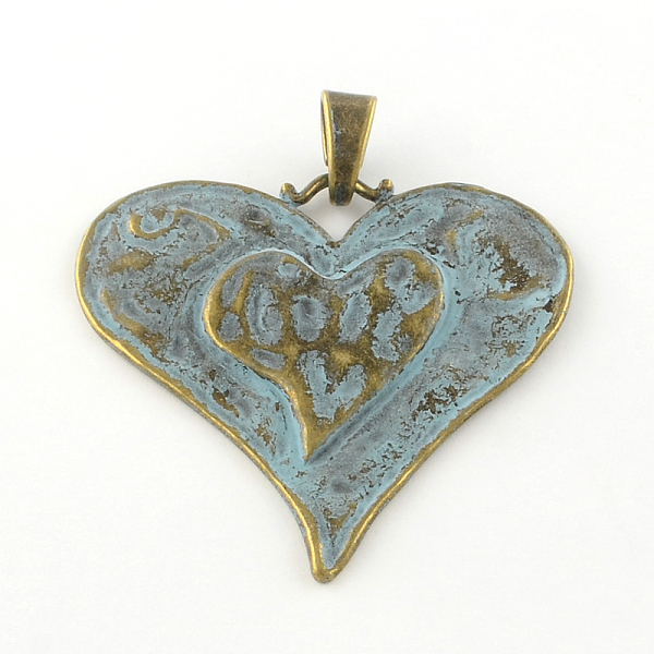 

PandaHall Heart Tibetan Style Alloy Big Pendants, Cadmium Free & Lead Free, Antique Bronze & Green Patina, 61x64.5x2mm, Hole: 9x4mm Alloy...
