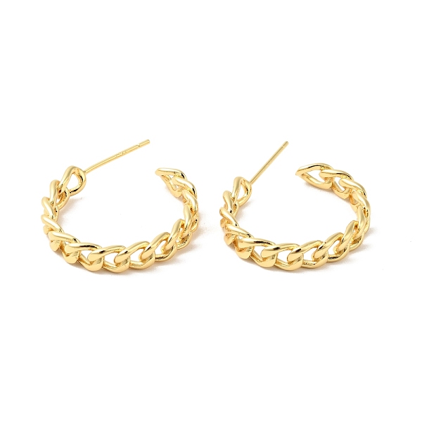 

PandaHall Brass Curb Chains Shape Stud Earrings, Half Hoop Earrings for Women, Cadmium Free & Nickel Free & Lead Free, Real 18K Gold Plated...