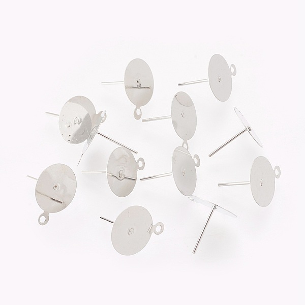

PandaHall Iron Stud Earring Findings, with Loop, Flat Round, Platinum, 15x12x0.2mm, Hole: 1mm, Pin: 0.6mm Iron Flat Round
