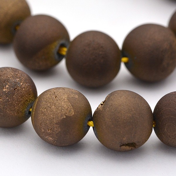 PandaHall Electroplate Natural Agate Round Beads Strands, Dyed, Copper Plated, 10mm, Hole: 1mm, about 37pcs/strand, 14.9 inch Natural Agate...