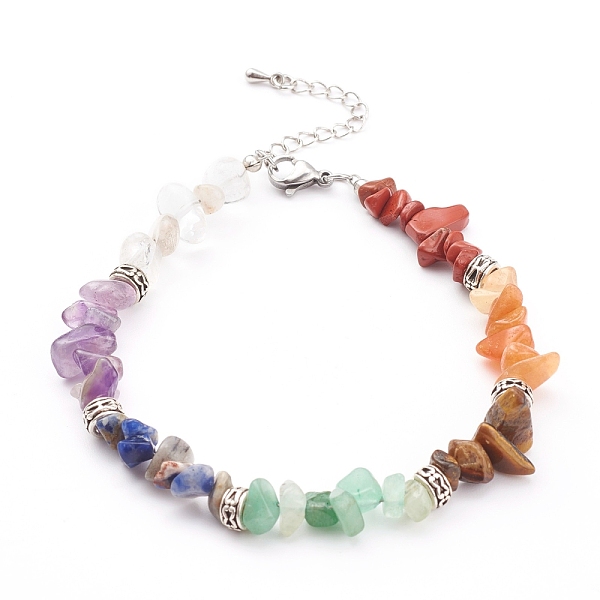 

PandaHall Chakra Chips Natural Gemstone Beaded Bracelets, with Alloy Beads, Antique Silver & Platinum, 8-1/4 inch(21cm) Mixed Stone