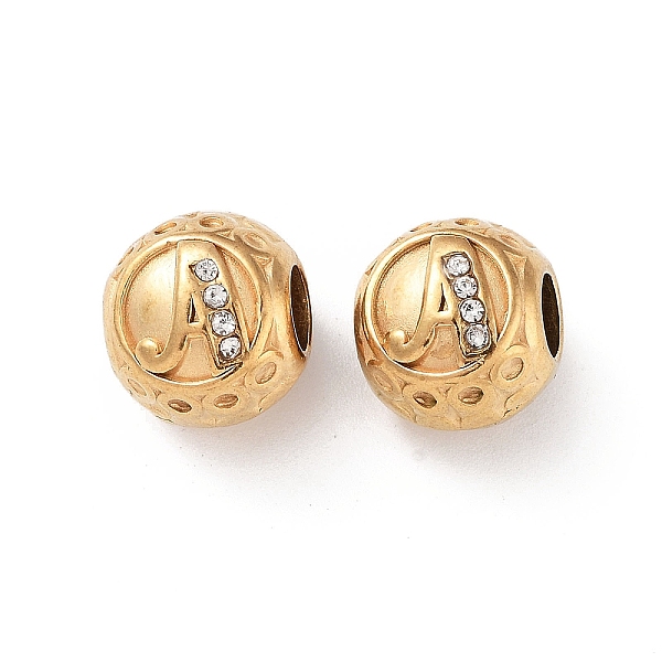 

PandaHall 304 Stainless Steel Rhinestone European Beads, Round Large Hole Beads, Real 18K Gold Plated, Round with Letter, Letter A, 11x10mm..., Clear