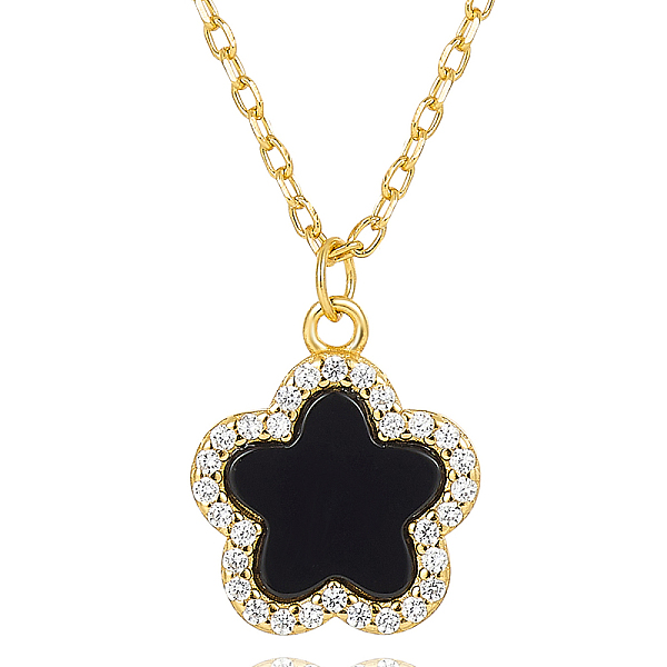 

PandaHall S925 Silver Black Agate Flower Pendant Necklaces Sterling Silver Flower