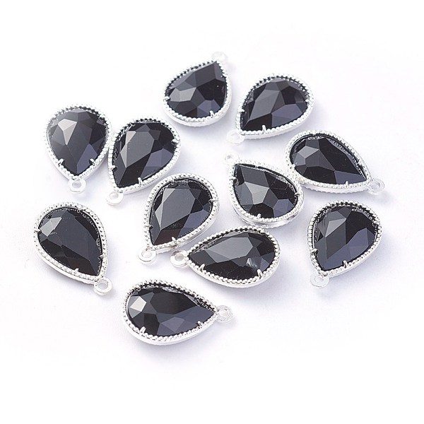

PandaHall Glass Pendants, with Eco-Friendly Alloy Open Back Berzel Findings, Faceted, teardrop, Silver Color Plated, Black, 18x12x5mm, Hole...