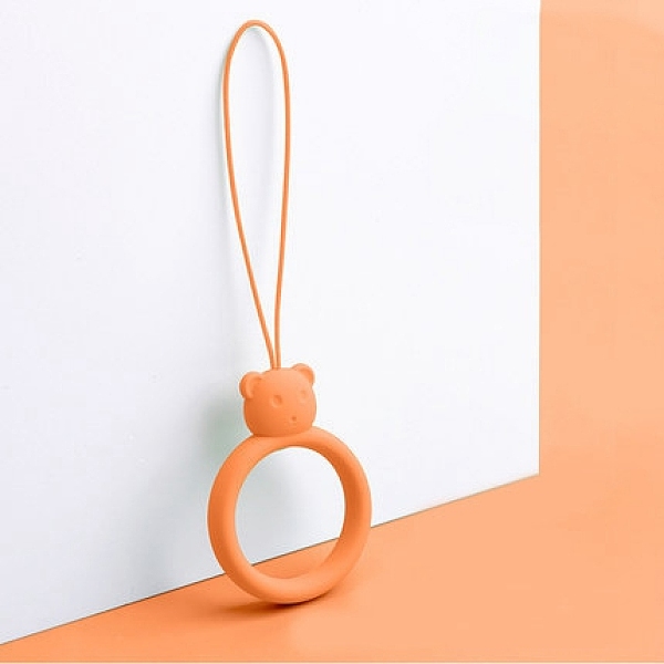 PandaHall Ring with Bear Shapes Silicone Mobile Phone Finger Rings, Finger Ring Short Hanging Lanyards, Orange, 9.5~10cm, Ring: 40x30x9mm...