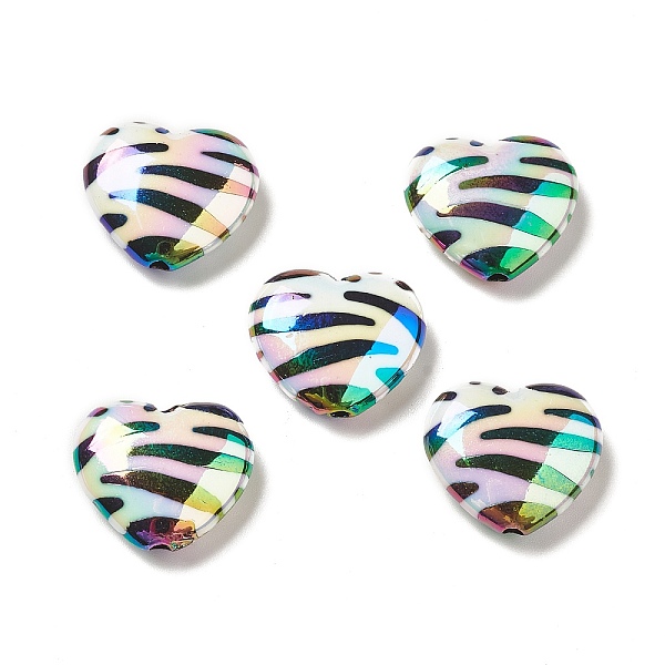 PandaHall UV Plating Opaque Rainbow Iridescent Acrylic Beads, Heart, Clear AB, 17x19.5x6.5mm, Hole: 2mm Acrylic Heart White