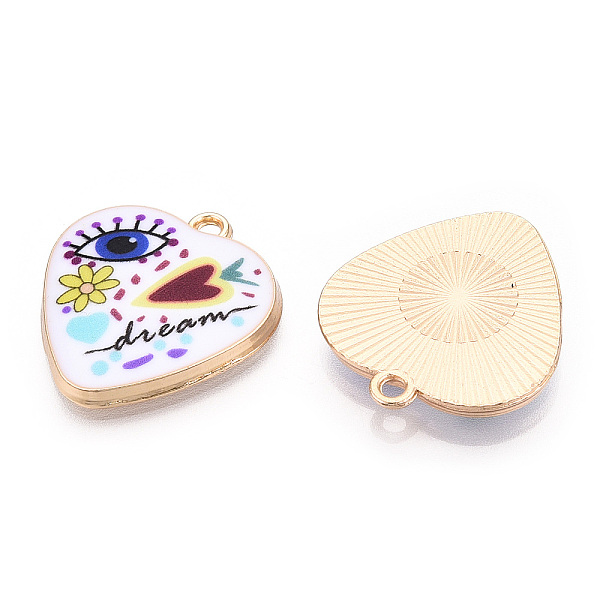 

PandaHall Printed Alloy Pendants, Light Gold Tone, Heart with Evil Eye Charms, Colorful, 25.5x23x3mm, Hole: 2mm Alloy Heart