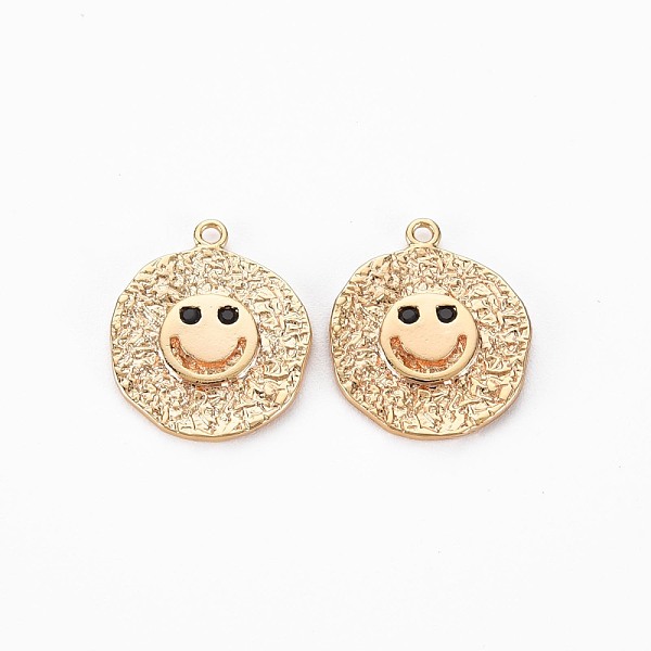 

PandaHall Brass Micro Pave Black Cubic Zirconia Pendants, Nickel Free, Flat Round with Face, Real 18K Gold Plated, 17x14x1.5mm, Hole: 1.2mm...