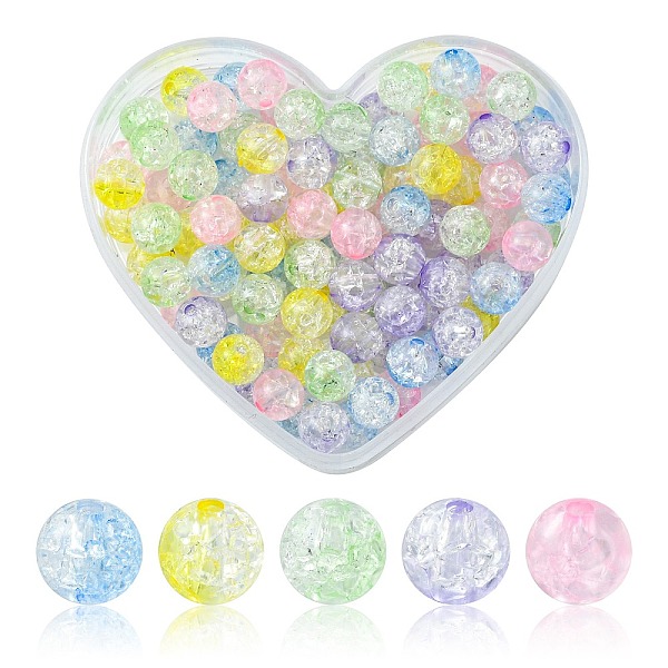 

PandaHall 100Pcs 5 Colors Transparent Crackle Acrylic Beads, Round, Mixed Color, 8x7.5mm, Hole: 1.8mm, about 20pcs/color Acrylic Round..., Multicolor