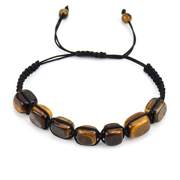 

PandaHall Natural Tiger Eye Rectangle Braided Bead Bracelet, Adjustable Bracelet, Inner Diameter: 2-3/8 inch(6cm) Tiger Eye Rectangle
