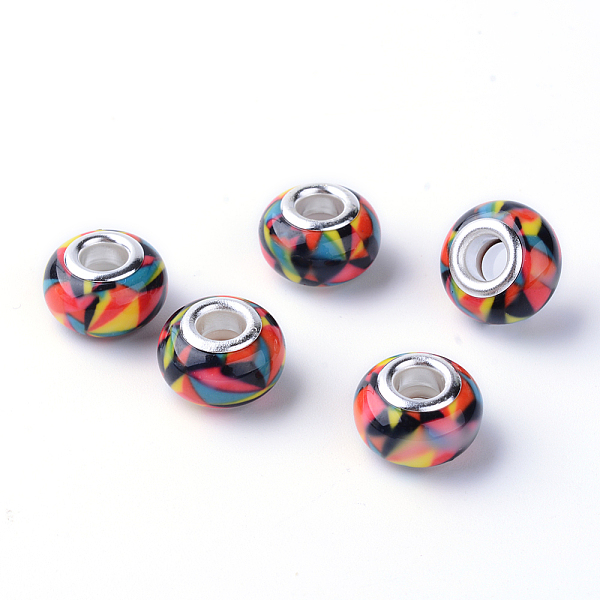 

PandaHall Printed Handmade Resin European Beads, Rondelle Large Hole Beads, with Platinum Tone Brass Cores, Orange Red, 13.5~14x8~8.5mm...