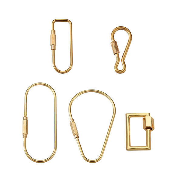

PandaHall Unisex Pure Handmade Brass Key Rings & Screw Carabiner Lock Charms, Mixed Shapes, Mixed Color, 5pcs/set Brass Mixed Shapes
