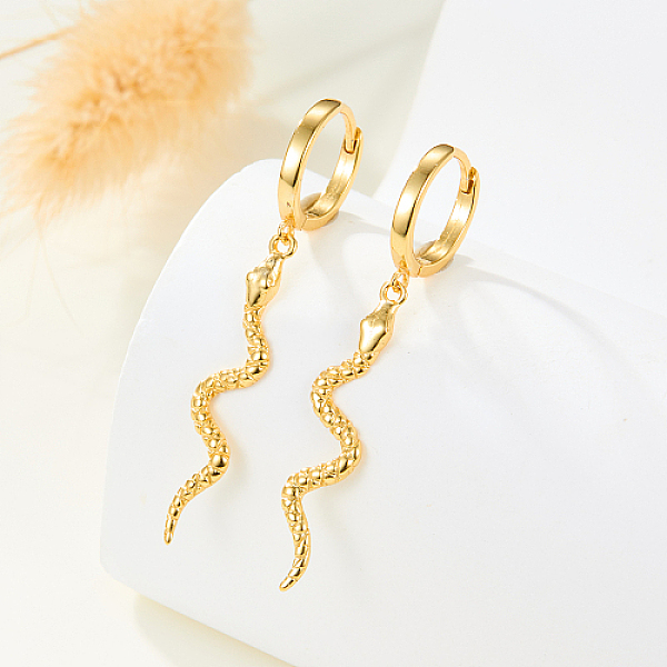 

PandaHall 925 Sterling Silver Snake Dangle Hoop Earrings, Golden, 38x11mm Sterling Silver Snake
