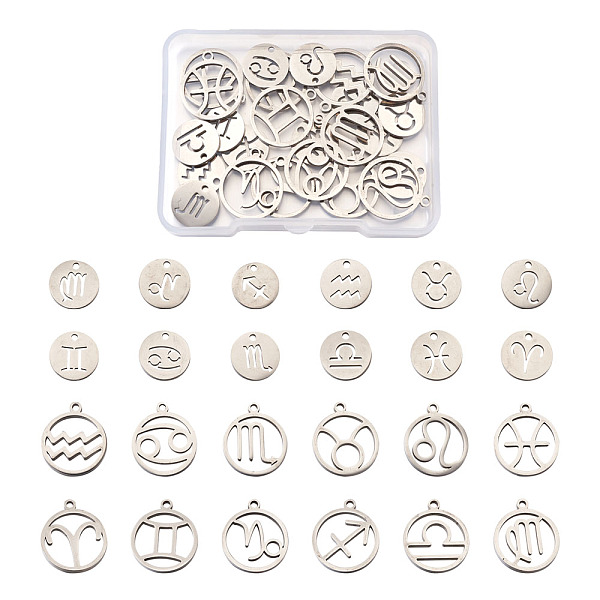 

PandaHall 304 Stainless Steel Charms, Constellation/Zodiac Sign, Stainless Steel Color, 12x1mm, 18x16x1.5mm, Hole: 1~1.6mm, 24pcs/box...