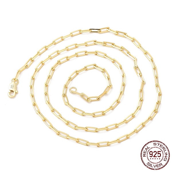 

PandaHall 925 Sterling Silver Paperclip Chain Necklace, with S925 Stamp, Real 14K Gold Plated, 19.69 inch(50cm) Sterling Silver