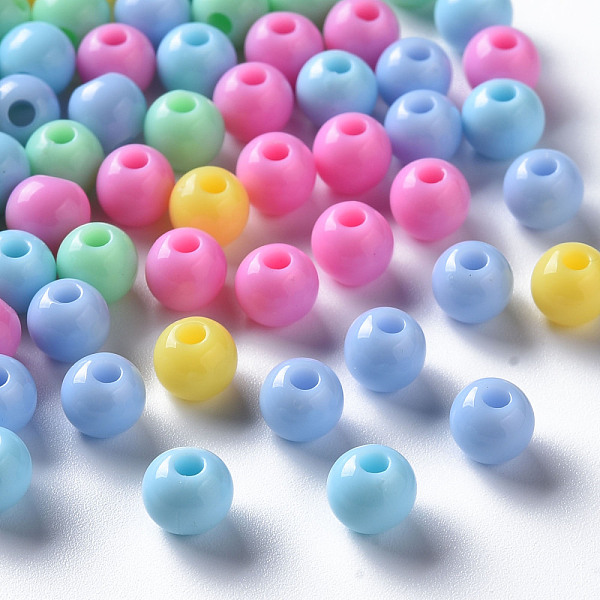 

PandaHall Opaque Acrylic Beads, Round, Mixed Color, 6x5mm, Hole: 1.8mm, about 4400pcs/500g Acrylic Round Multicolor