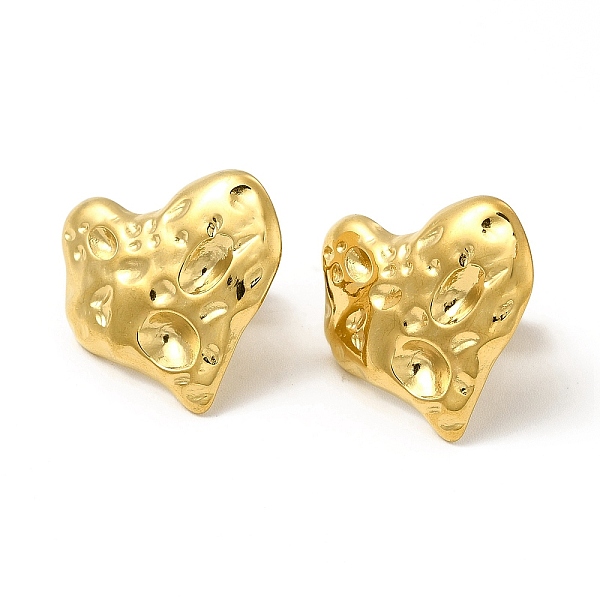

PandaHall Ion Plating(IP) 304 Stainless Steel Textured Heart Stud Earrings for Women, Real 18K Gold Plated, 18x19mm, Pin: 0.8mm 304...