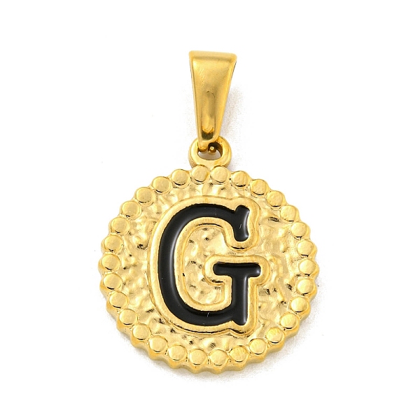 

PandaHall Ion Plating(IP) 304 Stainless Steel Enamel Pendants, Golden, Flat Round with Letter Charm, Letter G, 21x18x2mm, Hole: 8x3.5mm..., Black