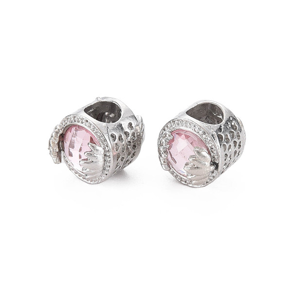 

PandaHall Rack Plating Alloy European Beads, with Resin, Large Hole Beads, Cadmium Free & Nickel Free & Lead Free, Flat Round, Platinum..., Pink