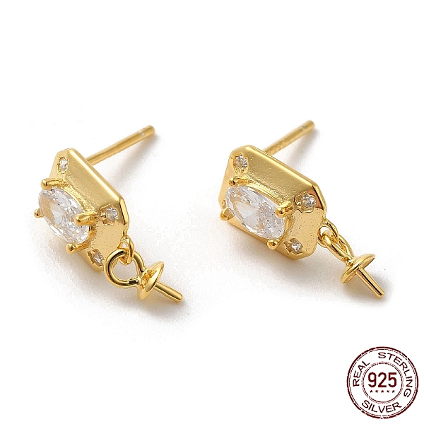 

PandaHall 925 Sterling Silver Micro Pave Cubic Zirconia Stud Earring Findings, for Half Drilled Beads, Square, with S925 Stamp, Real 18K..., Clear