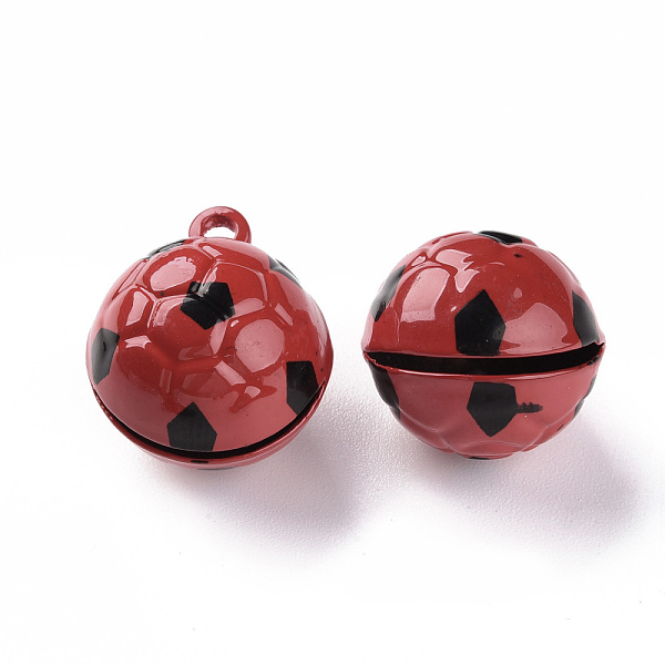 

PandaHall Baking Painted Brass Bell Pendants, Football, Red, 21x17.5x16.5mm, Hole: 2mm Brass Sports Red