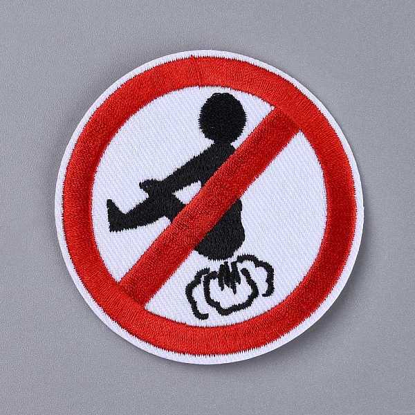 PandaHall Computerized Embroidery Cloth Iron on/Sew on Patches, Costume Accessories, Prohibitory Sign, No Fart Red Round Sign, White, 72x2mm...