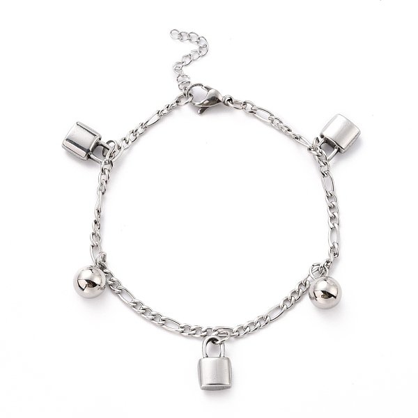 

PandaHall 304 Stainless Steel Charm Bracelets, with Figaro Chains and 201 Stainless Steel Findings, Stainless Steel Color, 7-1/8 inch(18cm)...