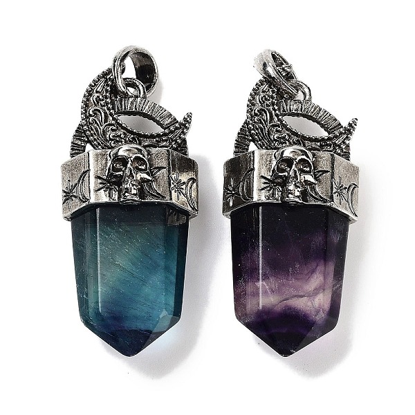

PandaHall Natural Fluorite Faceted Sword Pendants, Rack Plating Antique Silver Plated Alloy Moon Charms, Cadmium Free & Lead Free...