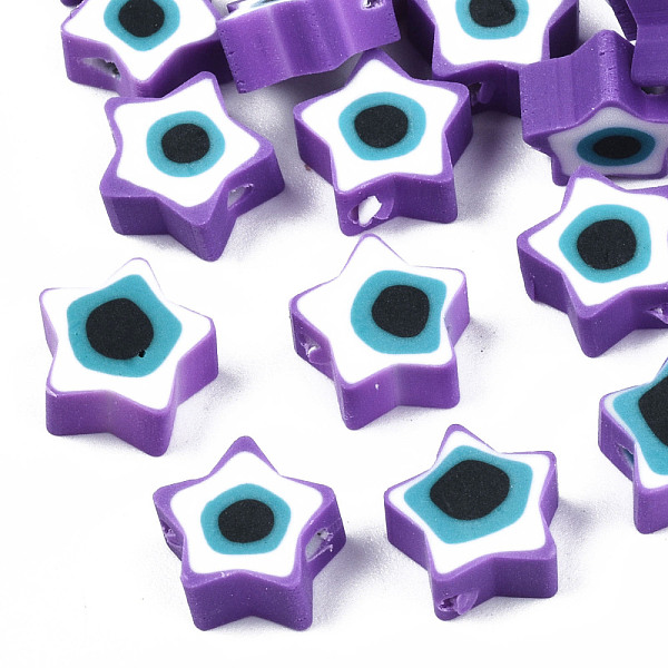 

PandaHall Handmade Polymer Clay Beads, Star with Evil Eye, Dark Violet, 9x9x3.5~4.5mm, Hole: 1.4mm Polymer Clay Star
