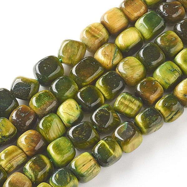 

PandaHall Natural Tiger Eye Beads Strands, Dyed, Cube, Olive, 7~8x7~8x7~8mm, Hole: 0.8mm, about 52pcs/strand, 15.16 inch(38.5cm) Tiger Eye..., Green