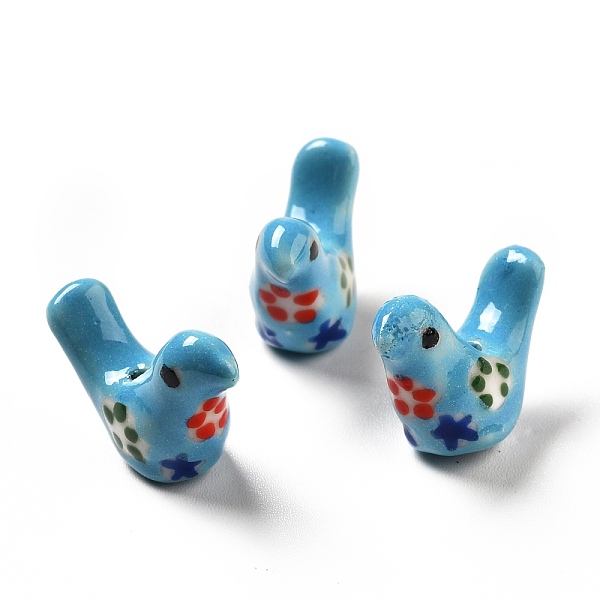 

PandaHall Handmade Printed Porcelain Beads, Pigeon, Deep Sky Blue, 12.5~13x17~19x7~8.5mm, Hole: 1.5mm Porcelain Bird