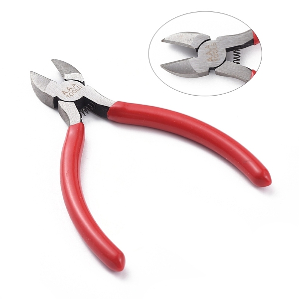 

PandaHall Jewelry Pliers, #50 Steel(High Carbon Steel) Side Cutting Pliers, Side Cutter, Gunmetal, Red, 115x55mm Carbon Steel Red
