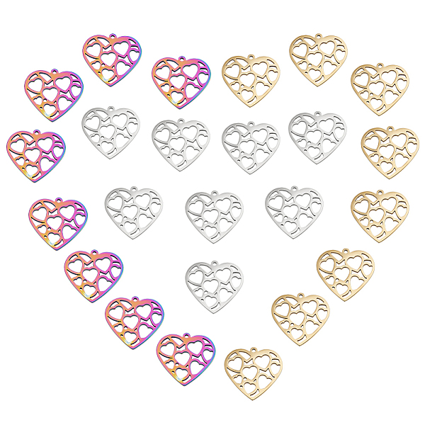 

PandaHall DICOSMETIC 24Pcs 3 Colors Heart Charms Stainless Steel Charms Sweet Heart Pendants Tiny Heart-Shaped Cut-Out Pendants Rainbow and...
