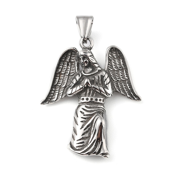

PandaHall 304 Stainless Steel Pendants, with 201 Stainless Steel Snap on Bails, Angel Charm, Antique Silver, 43.5x36.5x6mm, Hole: 9x5mm 304...