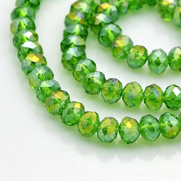 

PandaHall AB Color Plated Faceted Rondelle Electroplate Glass Beads Strands, Lime Green, 6x4mm, Hole: 1mm, about 85pcs/strand, 16 inch Glass...
