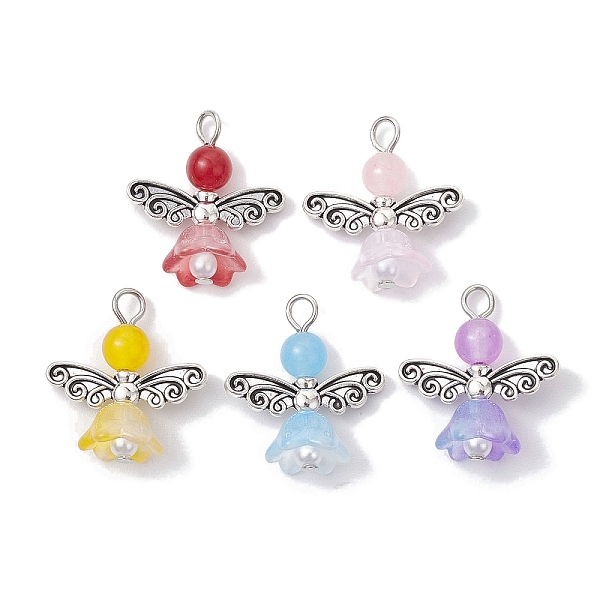 

PandaHall Natural Dyed Malaysia Jade & Hlass Pendants, Flower Angel Charms with Antique Silver Plated Alloy Wings, Mixed Color..., Multicolor