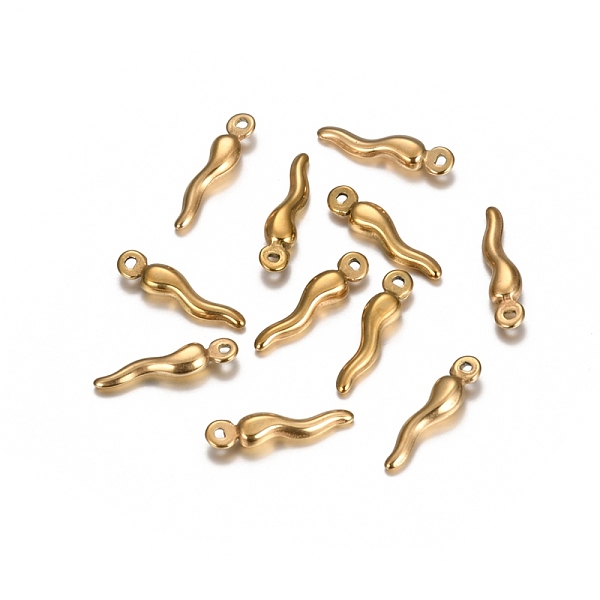 

PandaHall Ion Plating(IP) 304 Stainless Steel Pendants, Horn of Plenty/Italian Horn Cornicello, Golden, 17.5x4x3mm, Hole: 1mm 304 Stainless...
