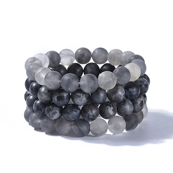 

PandaHall Natural Gemstone Beads Stretch Bracelets, with Frosted Natural Cloudy Quartz and Natural Larvikite, Packing Box, 2 inch(5.1~5.2cm)...