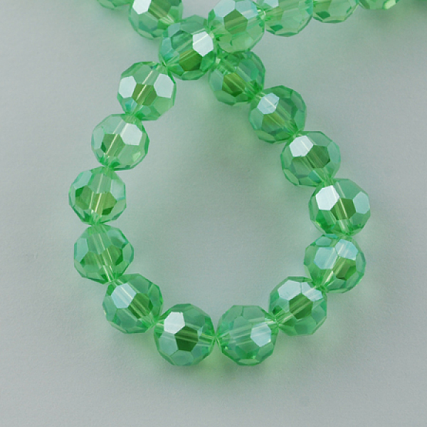 

PandaHall Electroplate Glass Bead Strands, Pearl Luster Plated, Faceted(32 Facets), Round, Light Green, 8x7mm Glass Round Green