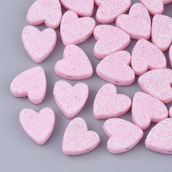 

PandaHall Opaque Acrylic Beads, with Glitter Powder, Heart, Pearl Pink, 13.5x13x5mm, Hole: 1.5mm Acrylic Heart Pink