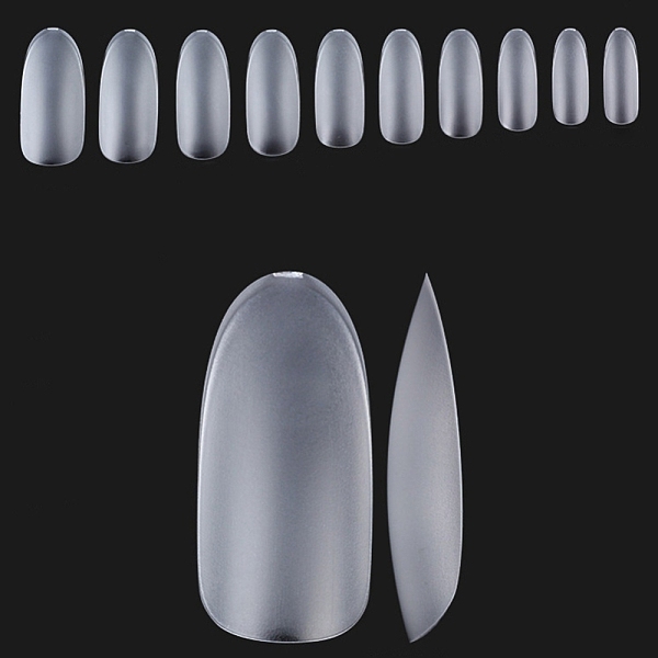 PandaHall ABS Plastic Frosted Seamless False Nail Tips, Practice Manicure Nail Art Tool, Clear, 18~27x7~13mm, 300pcs/box Plastic Clear