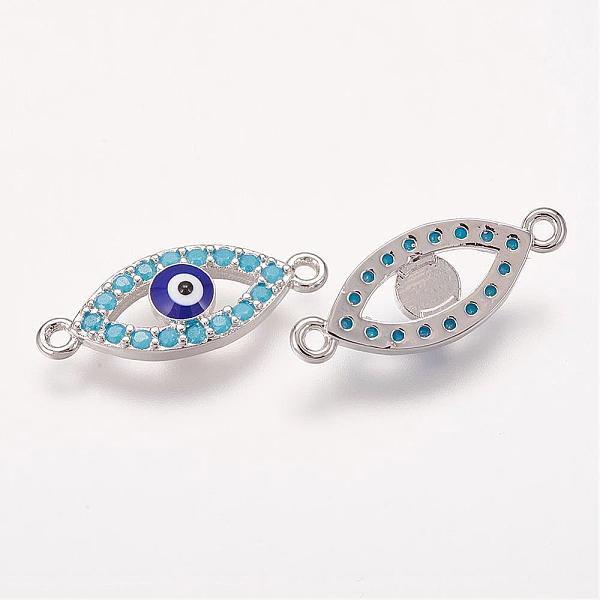 

PandaHall Brass Micro Pave Cubic Zirconia Links, Horse Eye, Deep Sky Blue, Platinum, 8x19.5x2.5mm, Hole: 1mm Brass+Cubic Zirconia Horse Eye...
