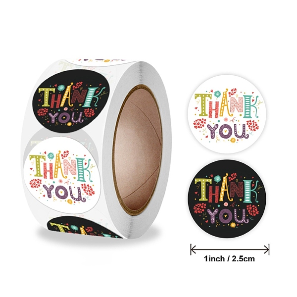 

PandaHall Word Thank You Self Adhesive Paper Stickers, Round Sticker Labels, Gift Tag Stickers, Mixed Color, 2.5x0.1cm, 500pc/roll Paper..., Multicolor