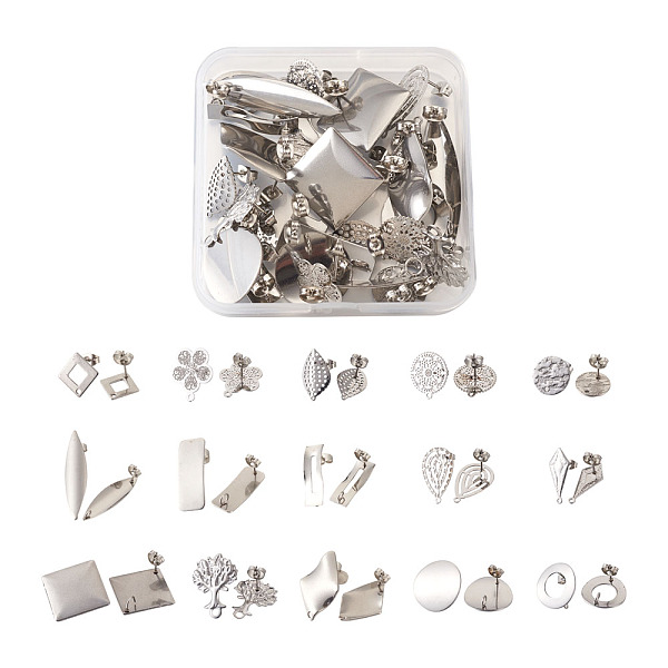 

PandaHall 304 Stainless Steel Stud Earring Findings, with Loop, Flat Round, Mix Shape, Stainless Steel Color, 30pcs/box 304 Stainless Steel...